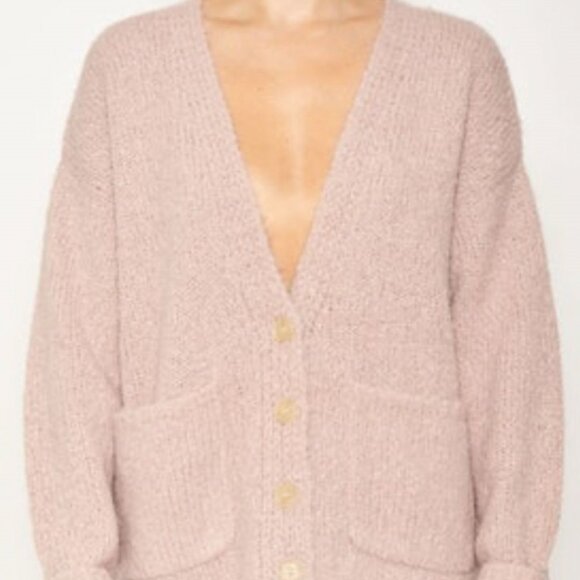 RAQUEL ALLEGRA DUSTY ROSE PINK EYE EMBROIDERED ALPACA CARDIGAN 1 OR S - Picture 4 of 13